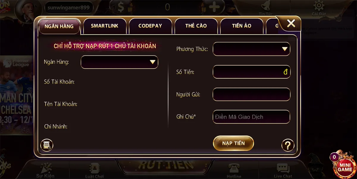 Nạp tiền Sunwin qua ngân hàng